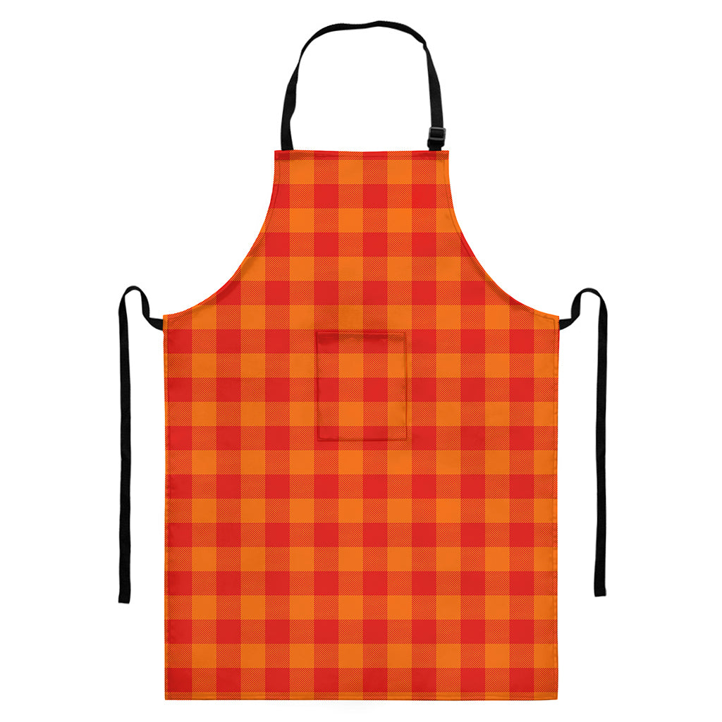 Orange Buffalo Check Pattern Print Bib Apron With Pocket