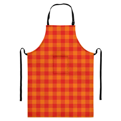 Orange Buffalo Check Pattern Print Bib Apron With Pocket