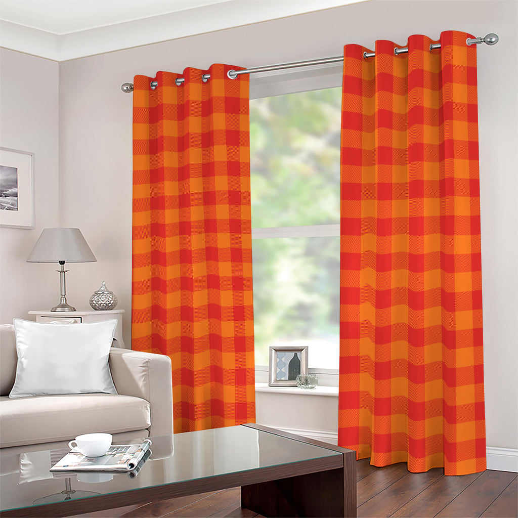 Orange Buffalo Check Pattern Print Blackout Grommet Curtains