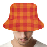Orange Buffalo Check Pattern Print Bucket Hat