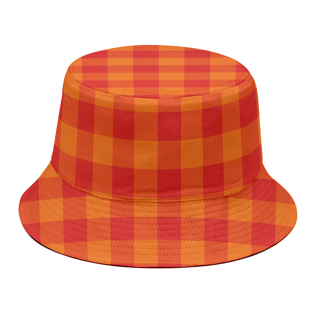 Orange Buffalo Check Pattern Print Bucket Hat