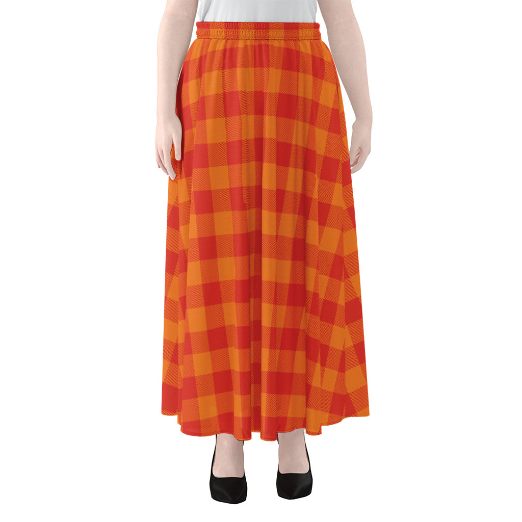 Orange Buffalo Check Pattern Print Chiffon Maxi Skirt