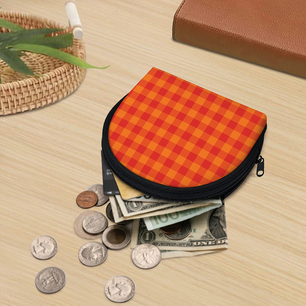Orange Buffalo Check Pattern Print Coin Purse