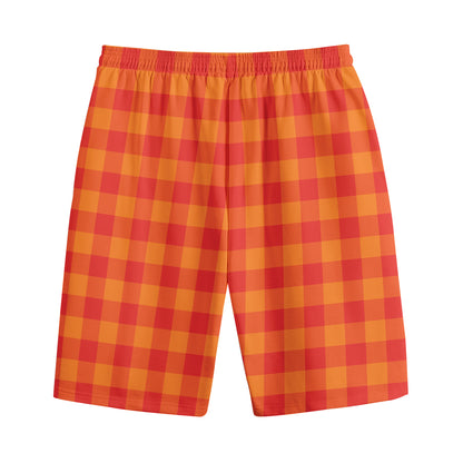 Orange Buffalo Check Pattern Print Cotton Shorts