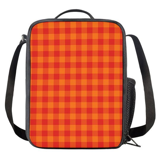 Orange Buffalo Check Pattern Print Crossbody Lunch Bag