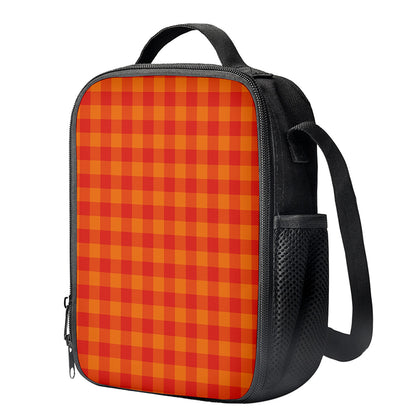 Orange Buffalo Check Pattern Print Crossbody Lunch Bag