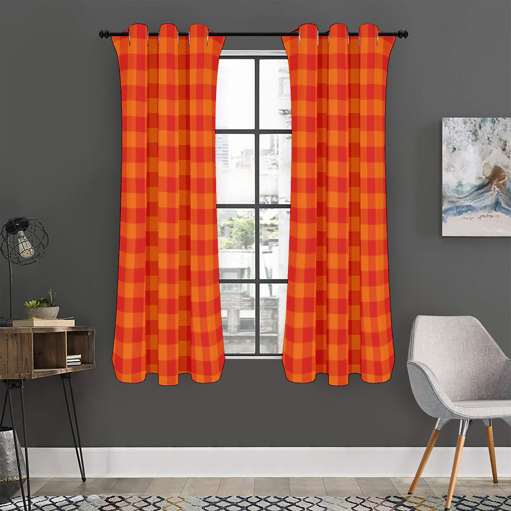 Orange Buffalo Check Pattern Print Curtain