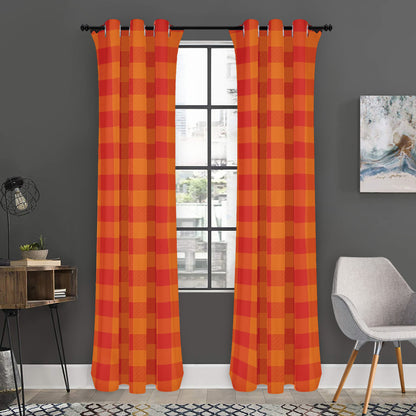 Orange Buffalo Check Pattern Print Curtain