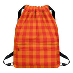 Orange Buffalo Check Pattern Print Drawstring Backpack