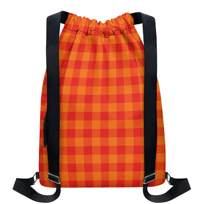 Orange Buffalo Check Pattern Print Drawstring Backpack