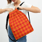 Orange Buffalo Check Pattern Print Drawstring Backpack