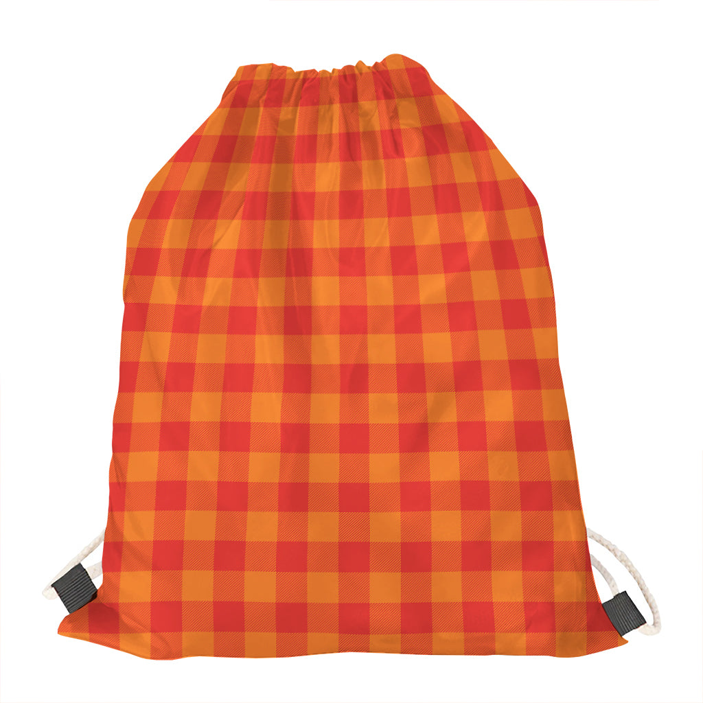 Orange Buffalo Check Pattern Print Drawstring Bag