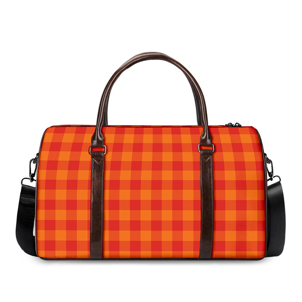Orange Buffalo Check Pattern Print Duffle Bag