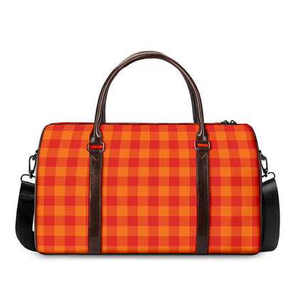 Orange Buffalo Check Pattern Print Duffle Bag