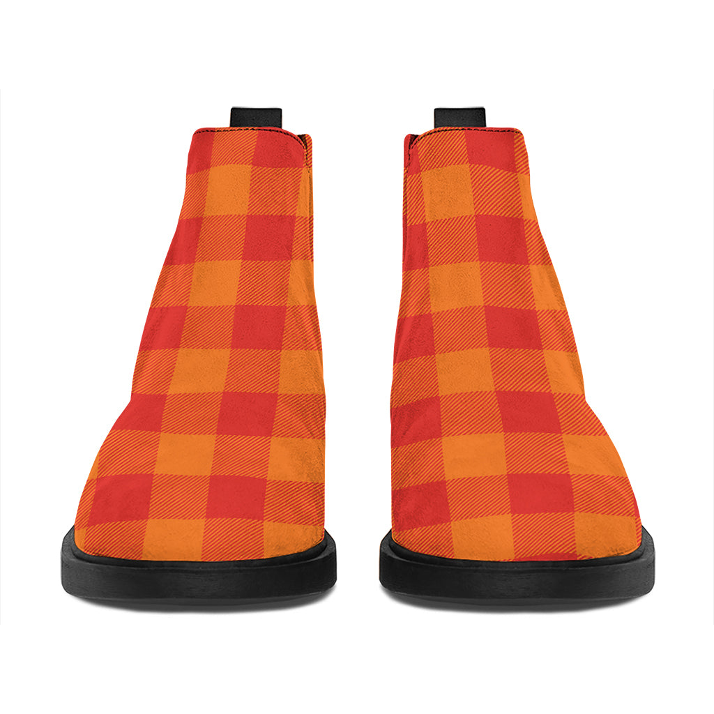 Orange Buffalo Check Pattern Print Flat Ankle Boots