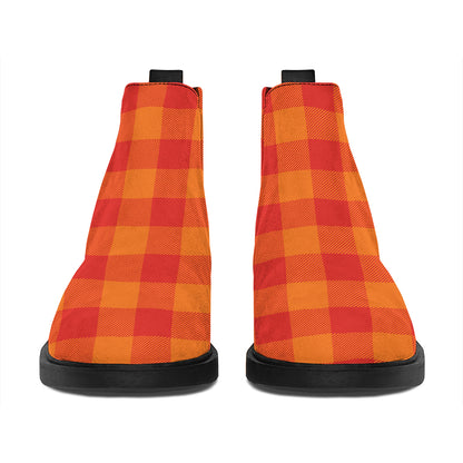 Orange Buffalo Check Pattern Print Flat Ankle Boots