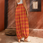 Orange Buffalo Check Pattern Print Harem Pants