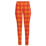 Orange Buffalo Check Pattern Print High-Waisted Pocket Leggings