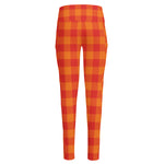 Orange Buffalo Check Pattern Print High-Waisted Pocket Leggings