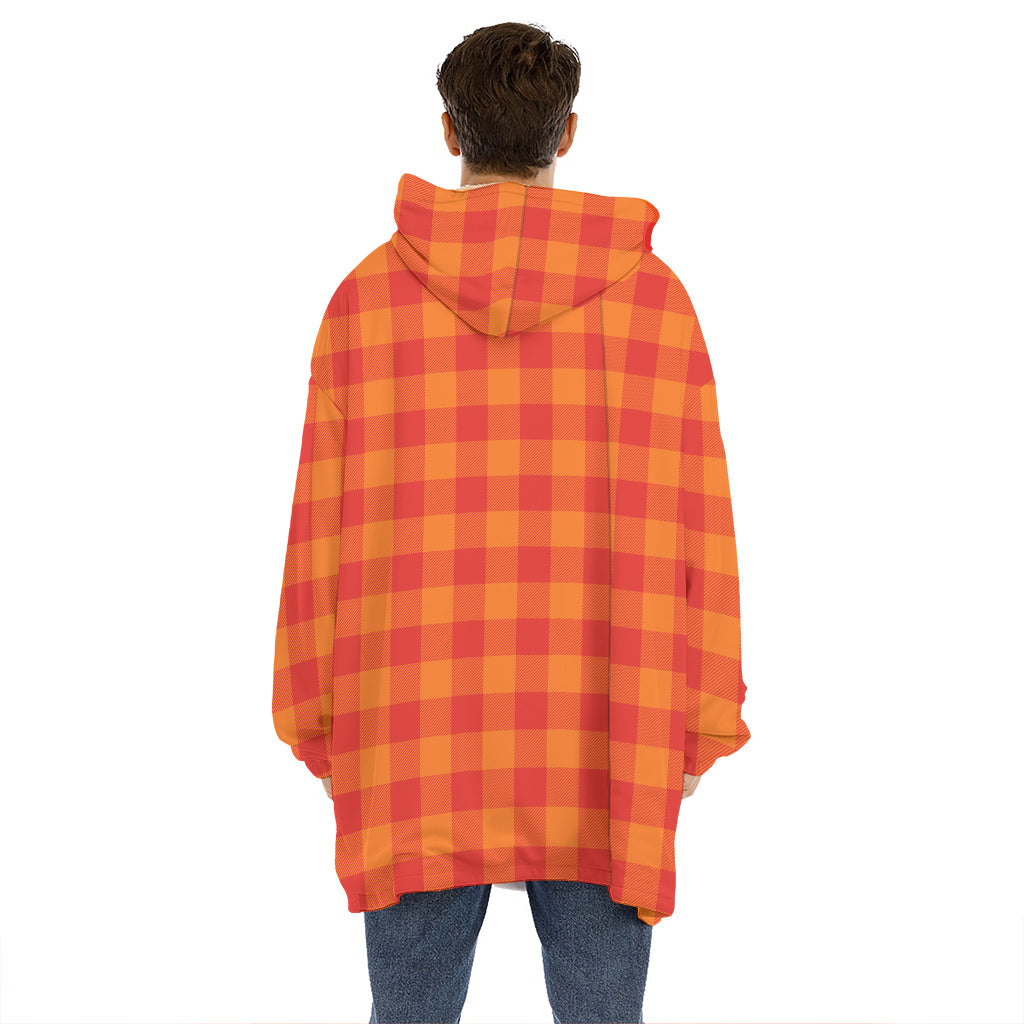 Orange Buffalo Check Pattern Print Hoodie Blanket