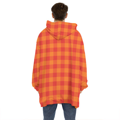 Orange Buffalo Check Pattern Print Hoodie Blanket