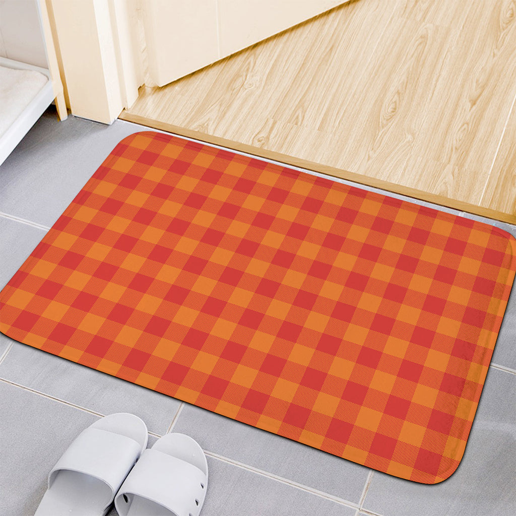 Orange Buffalo Check Pattern Print Indoor Door Mat