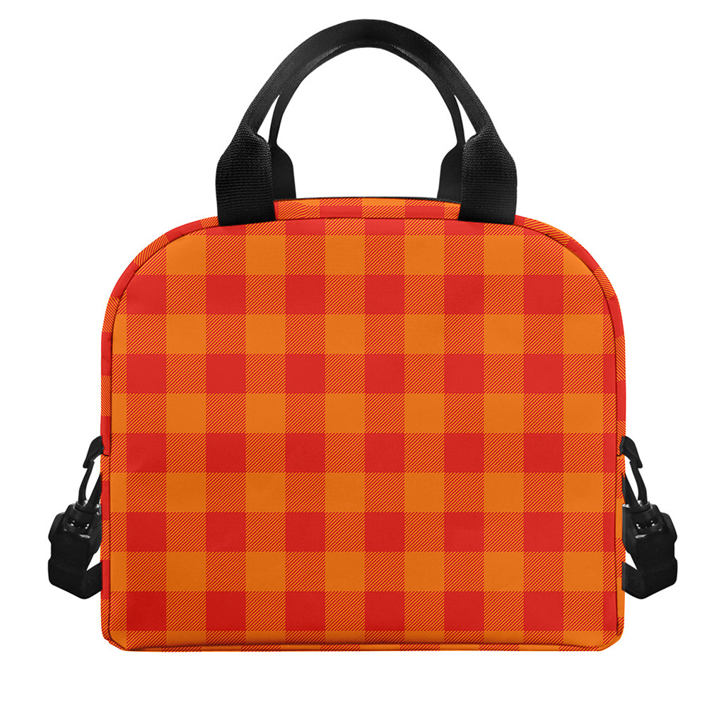 Orange Buffalo Check Pattern Print Insulated Lunch Bag
