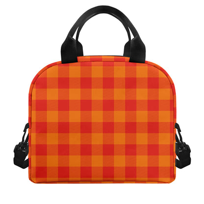 Orange Buffalo Check Pattern Print Insulated Lunch Bag