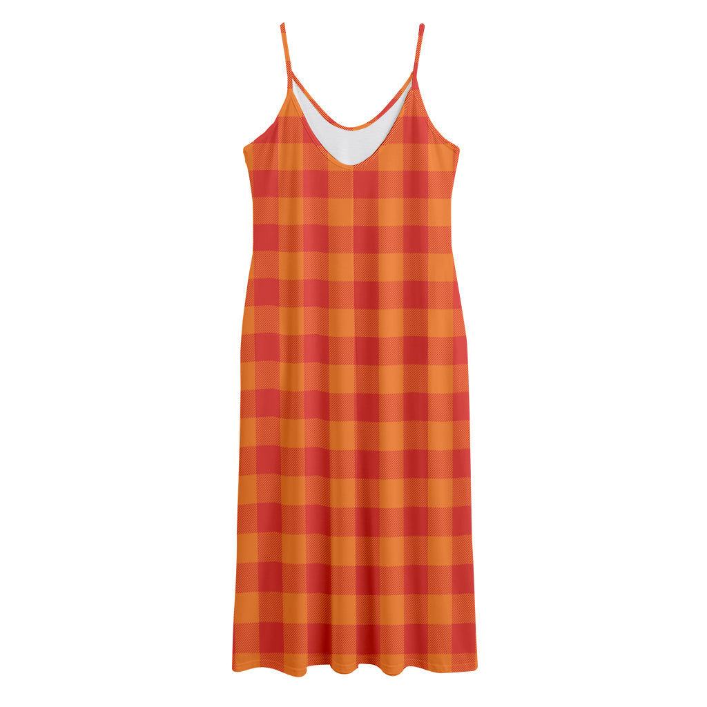 Orange Buffalo Check Pattern Print Jersey Midi Cami Dress