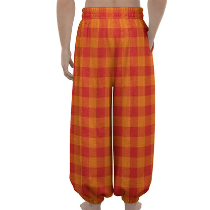 Orange Buffalo Check Pattern Print Lantern Pants
