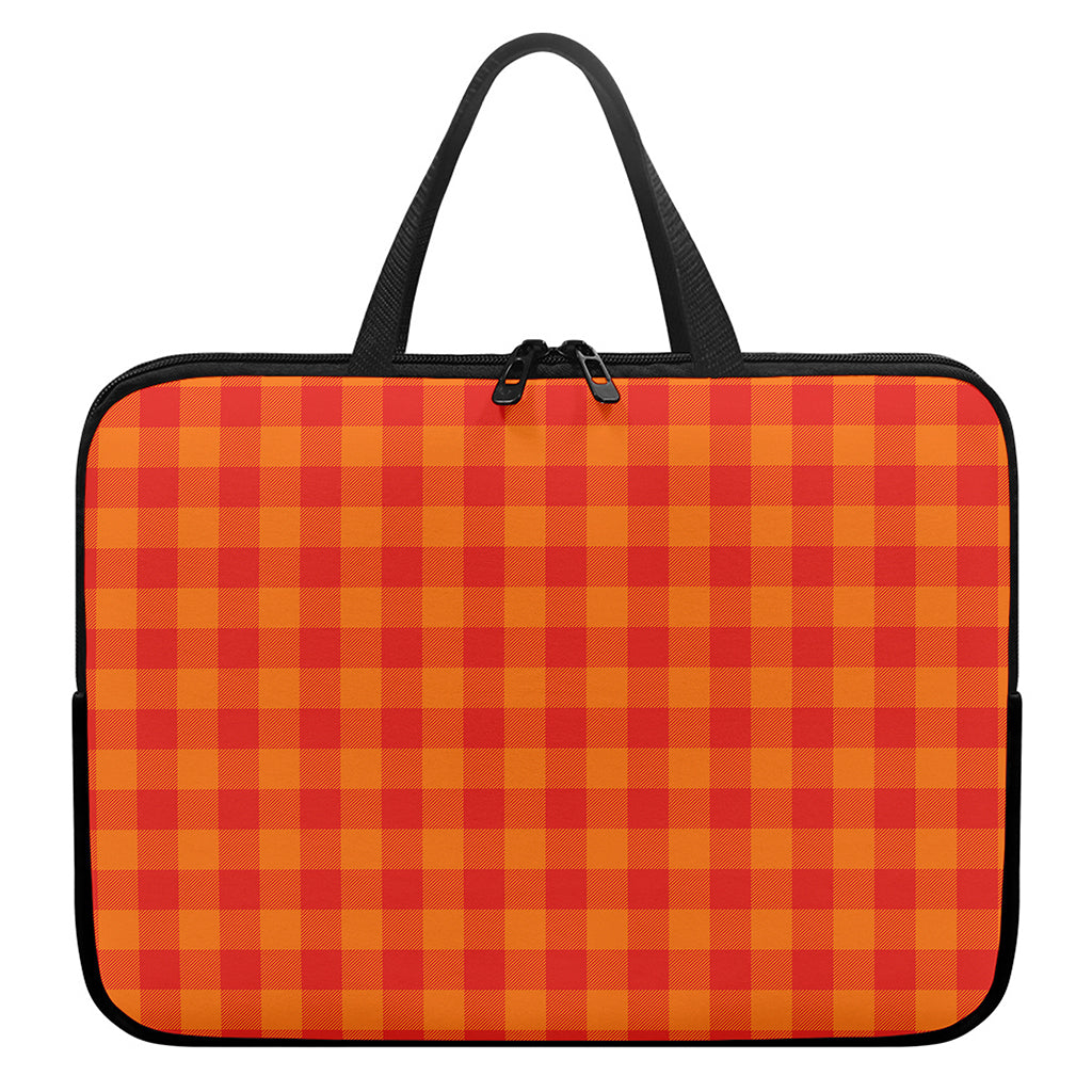 Orange Buffalo Check Pattern Print Laptop Sleeve With Handle