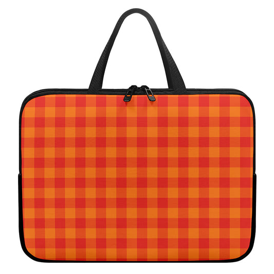 Orange Buffalo Check Pattern Print Laptop Sleeve With Handle