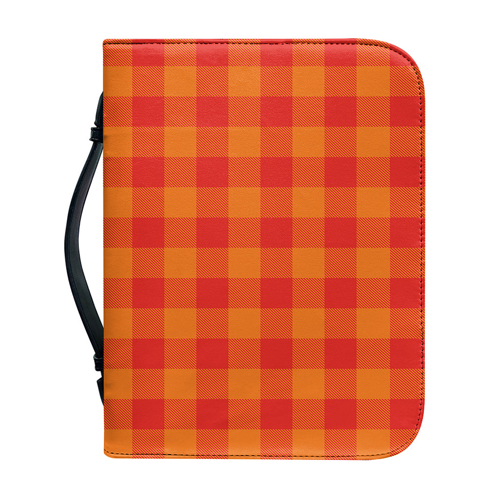 Orange Buffalo Check Pattern Print Leather Bible Cover
