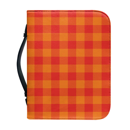 Orange Buffalo Check Pattern Print Leather Bible Cover