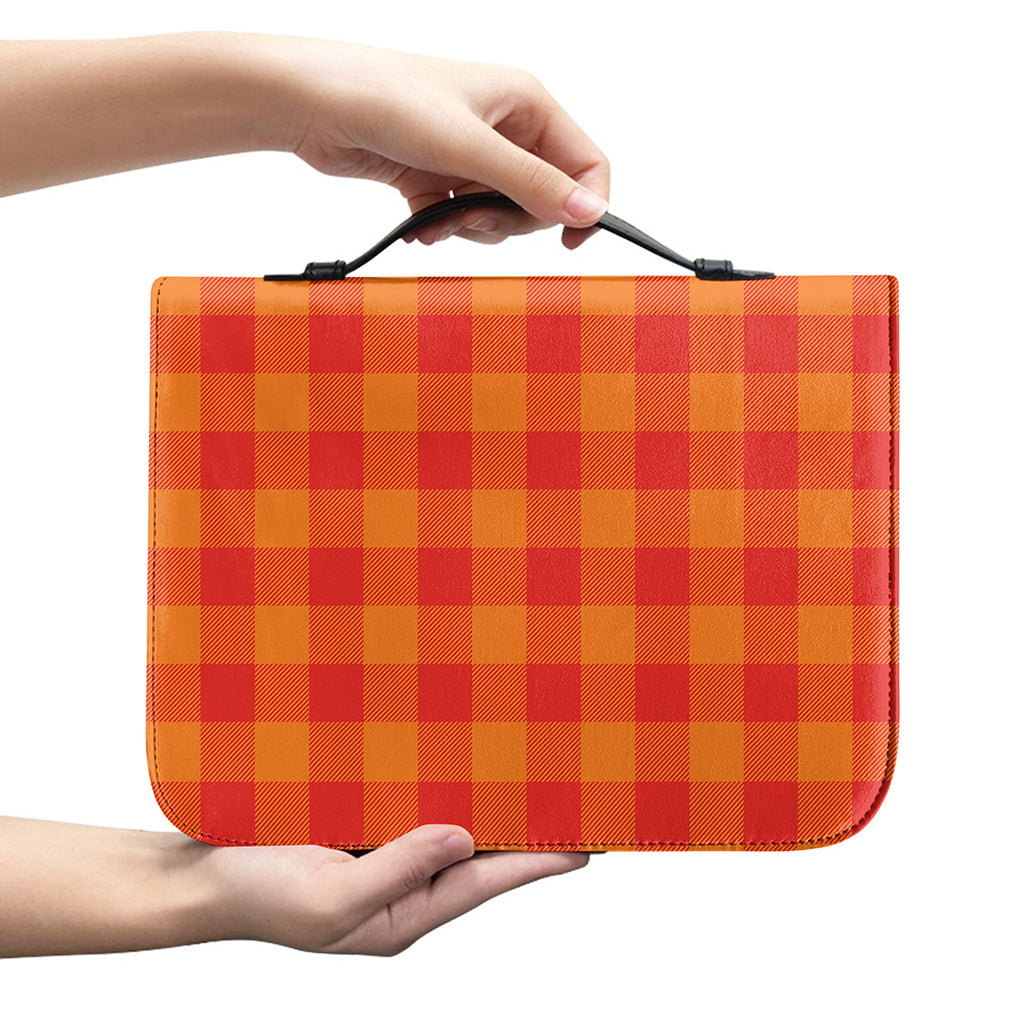 Orange Buffalo Check Pattern Print Leather Bible Cover