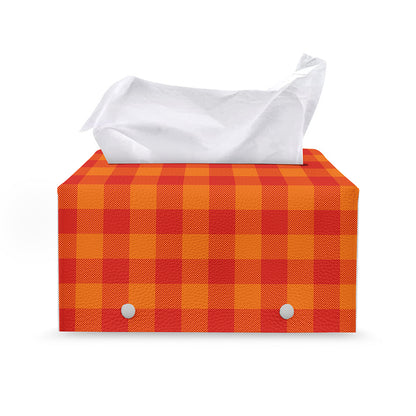 Orange Buffalo Check Pattern Print Leather Tissue Box Cover