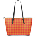 Orange Buffalo Check Pattern Print Leather Tote Bag With Zipper