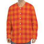 Orange Buffalo Check Pattern Print Long Sleeve Baseball Jersey