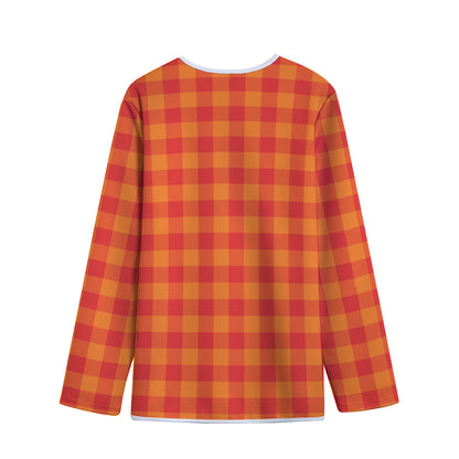 Orange Buffalo Check Pattern Print Long Sleeve Short Coat