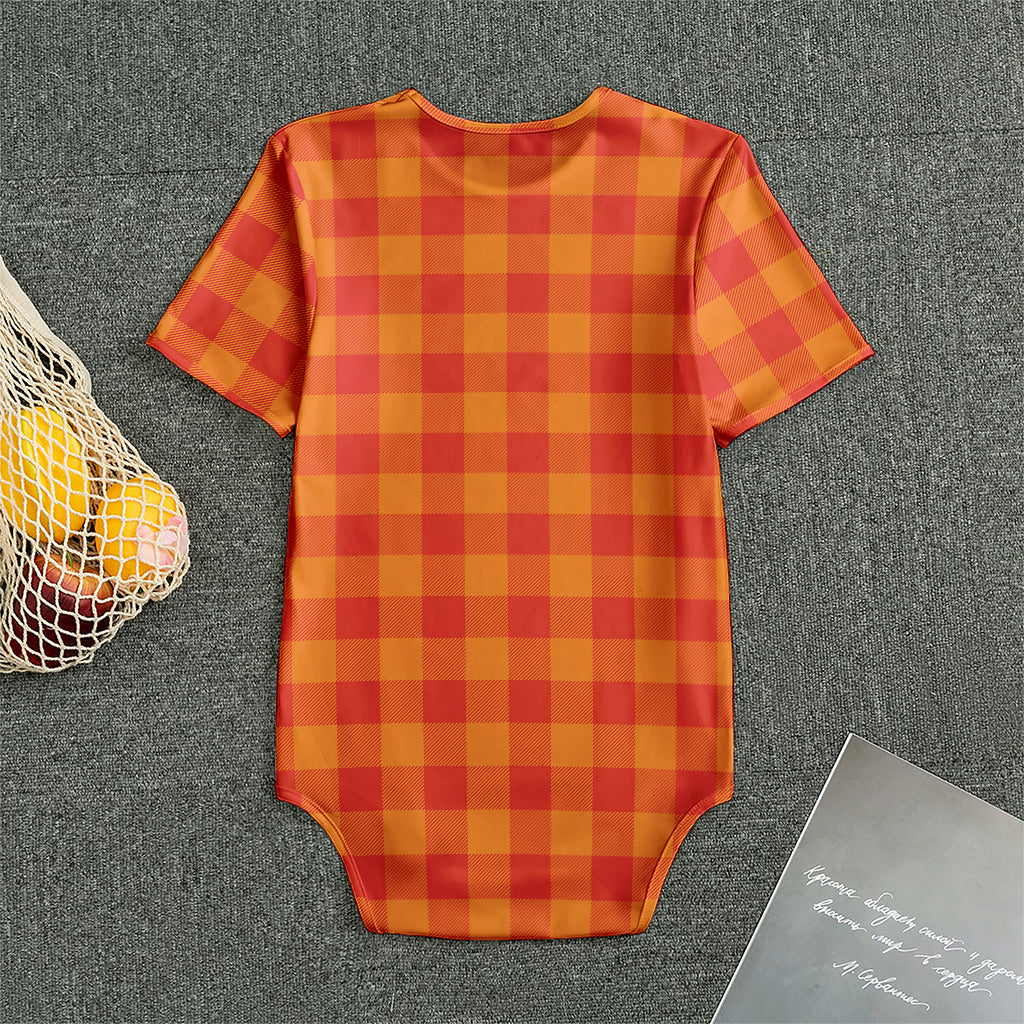 Orange Buffalo Check Pattern Print Men's Bodysuit