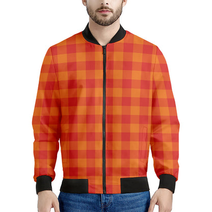Orange Buffalo Check Pattern Print Men's Bomber Jacket