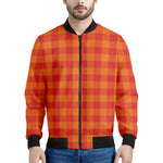 Orange Buffalo Check Pattern Print Men's Bomber Jacket