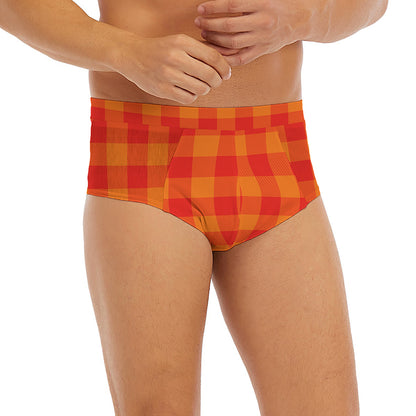 Orange Buffalo Check Pattern Print Men's Briefs
