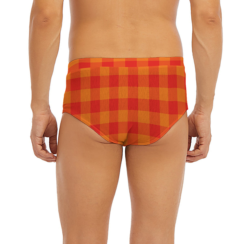 Orange Buffalo Check Pattern Print Men's Briefs