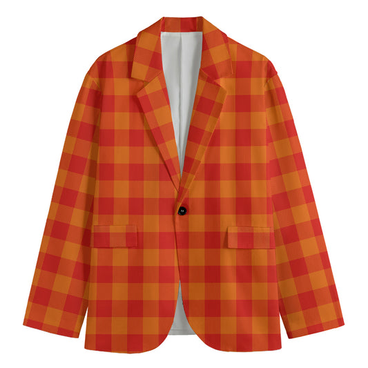 Orange Buffalo Check Pattern Print Men's Cotton Blazer