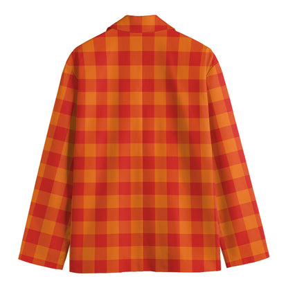 Orange Buffalo Check Pattern Print Men's Cotton Blazer