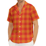 Orange Buffalo Check Pattern Print Men's Deep V-Neck Shirt