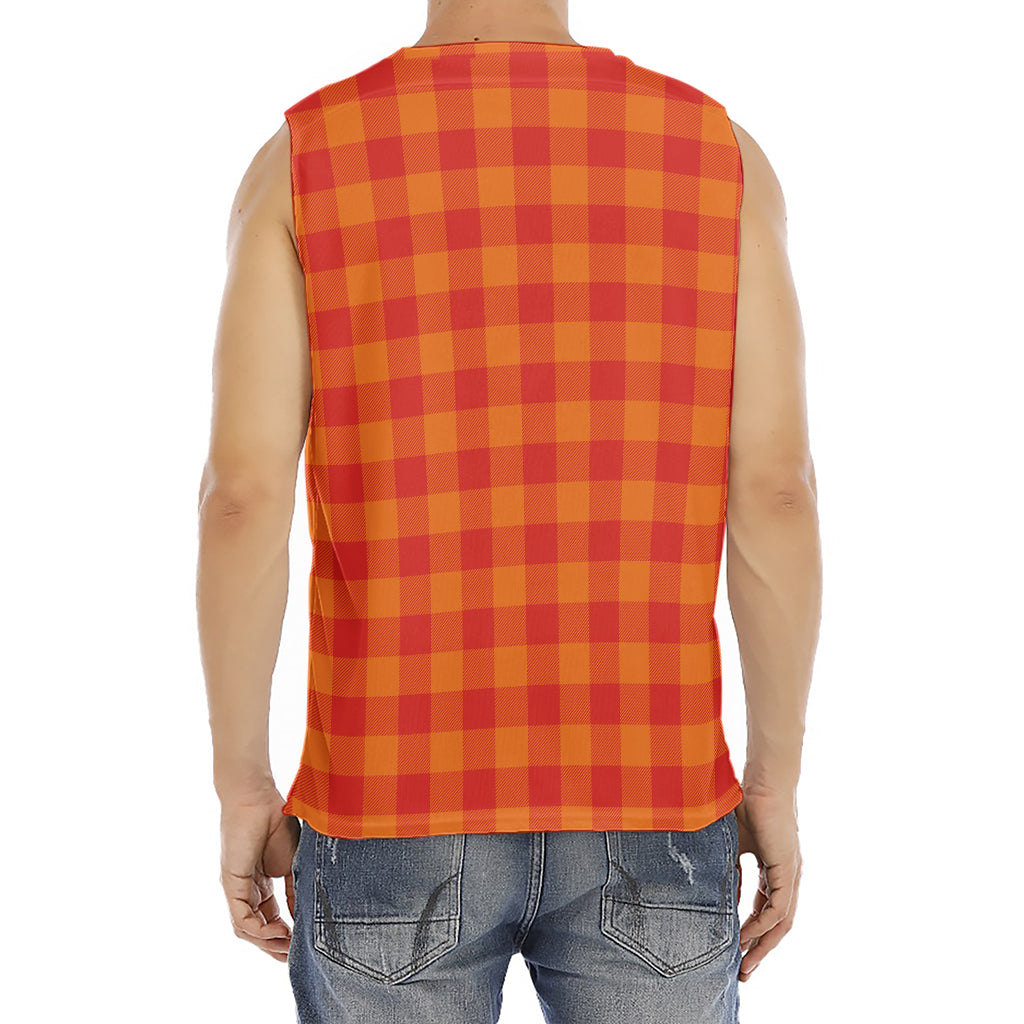 Orange Buffalo Check Pattern Print Men's Fitness Tank Top