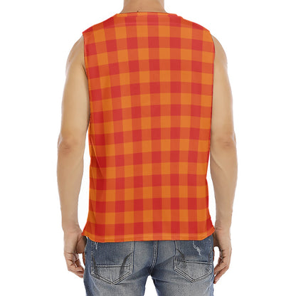 Orange Buffalo Check Pattern Print Men's Fitness Tank Top