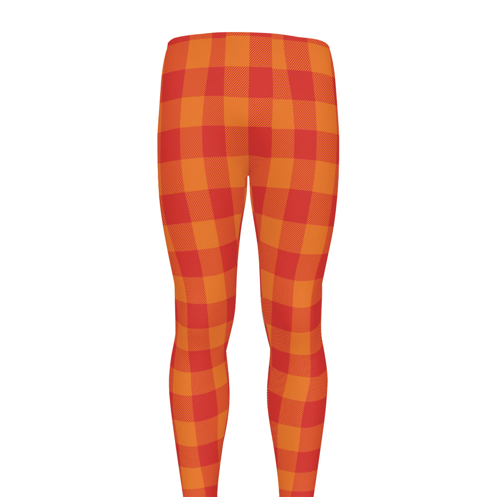 Orange Buffalo Check Pattern Print Men's leggings